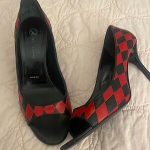 St. John Red and Black Peep Toes,8.5